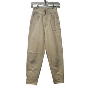 PULL & BEAR‎ Ivory High Waisted Paper Bag Jeans Size XS 0 Bohochic Neutral Basic